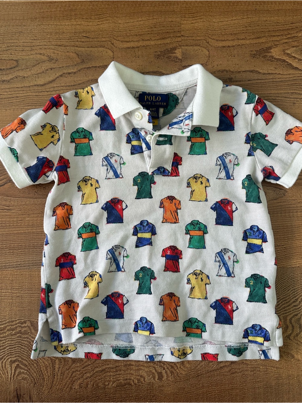 Polo by Ralph Lauren White Polo Shirt with Multi-Color Shirt Print